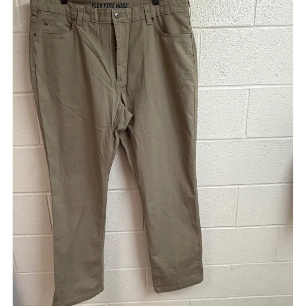 Duluth Mens Flex Fire Hose Work Pants 42x34Tan Khaki Durable Utility Gorpcore